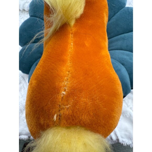 VNTG BURNT ORANGE VELVETINE STUFFED HORSE YELLOW MAIN W/ RED BOW R DANKIN - Picture 7 of 14